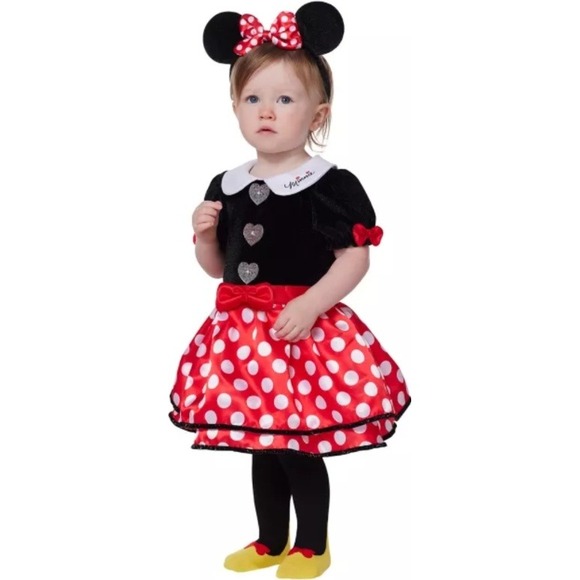 Disney Minnie Mouse Infant Costume Set Dress Tights Headband 18-24 Months NEW - Picture 3 of 8